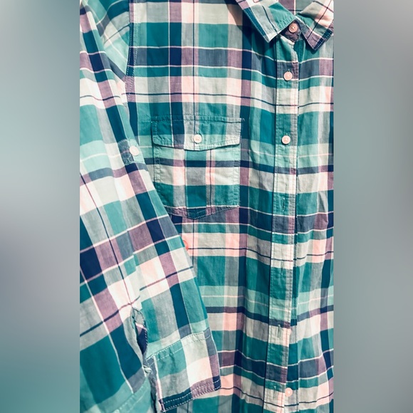 StJohns Blouse NWOT Bay 100% Cotton plaid Unisex,Sleeves up or long in one shirt - Picture 6 of 9